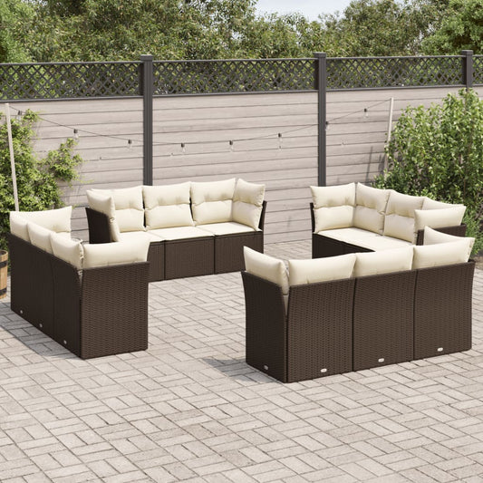 12-tlg. Garten-Sofagarnitur mit Kissen Braun Poly Rattan