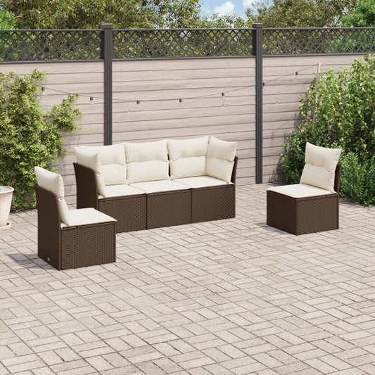 5-tlg. Garten-Sofagarnitur mit Kissen Braun Poly Rattan