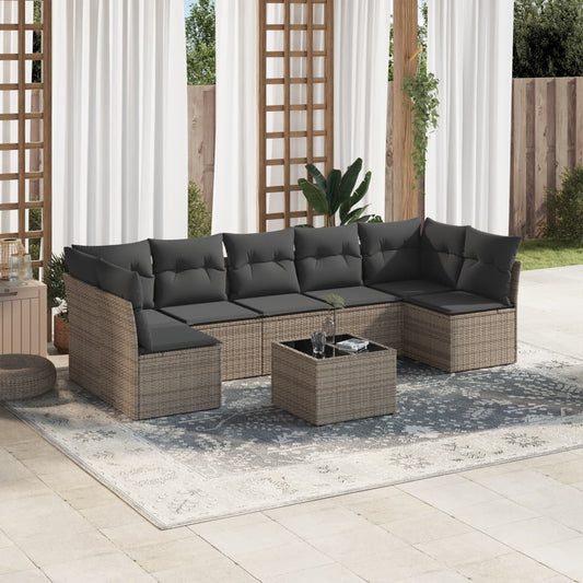 8-tlg. Garten-Sofagarnitur mit Kissen Grau Poly Rattan