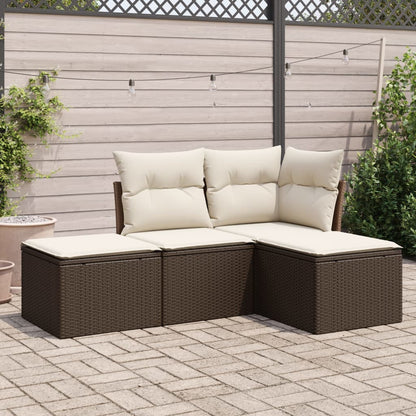 4-tlg. Garten-Sofagarnitur mit Kissen Braun Poly Rattan