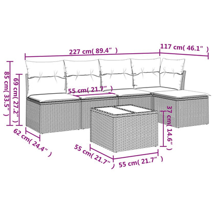 6-tlg. Garten-Sofagarnitur mit Kissen Beige Poly Rattan