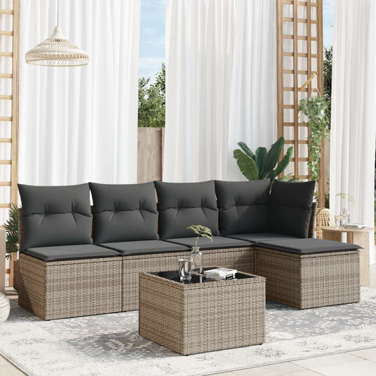 6-tlg. Garten-Sofagarnitur mit Kissen Grau Poly Rattan