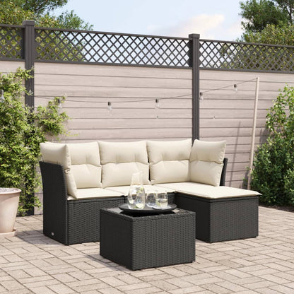 5-tlg. Garten-Sofagarnitur mit Kissen Schwarz Poly Rattan