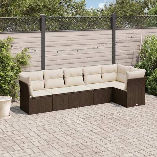 6-tlg. Garten-Sofagarnitur mit Kissen Braun Poly Rattan