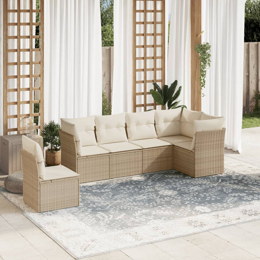 6-tlg. Garten-Sofagarnitur mit Kissen Beige Poly Rattan