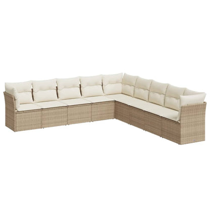 9-tlg. Garten-Sofagarnitur mit Kissen Beige Poly Rattan