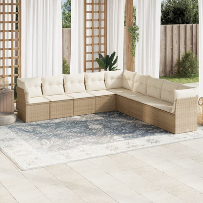 9-tlg. Garten-Sofagarnitur mit Kissen Beige Poly Rattan