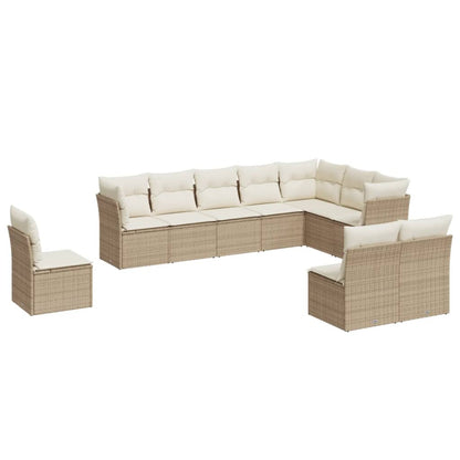 10-tlg. Garten-Sofagarnitur mit Kissen Beige Poly Rattan