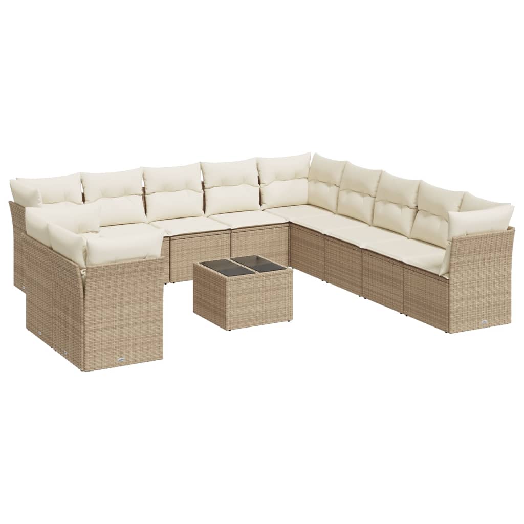 12-tlg. Garten-Sofagarnitur mit Kissen Beige Poly Rattan