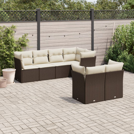 7-tlg. Garten-Sofagarnitur mit Kissen Braun Poly Rattan