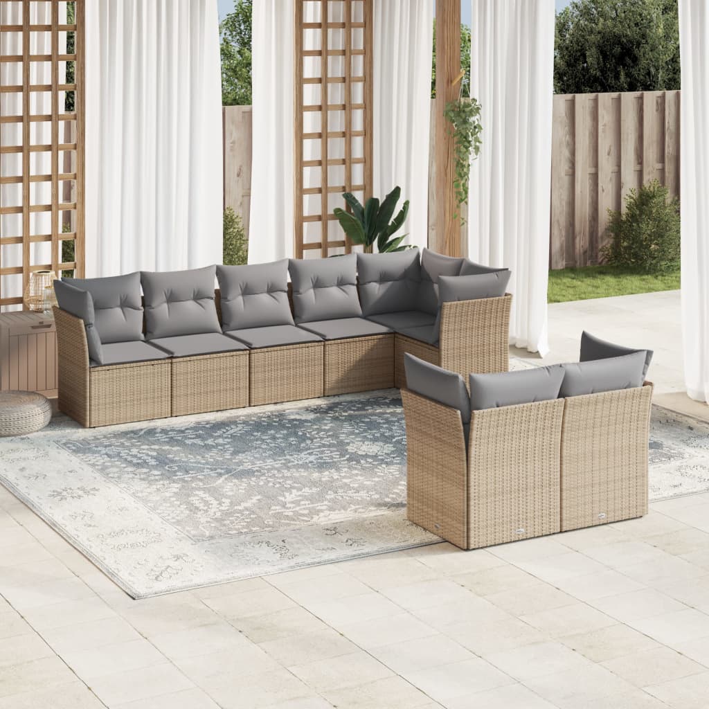 8-tlg. Garten-Sofagarnitur mit Kissen Beige Poly Rattan