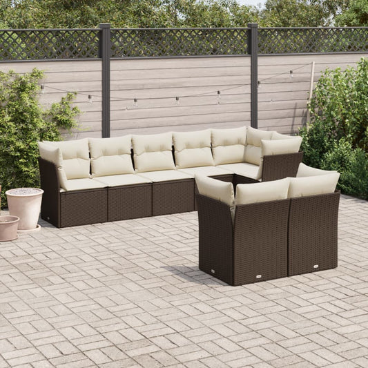 8-tlg. Garten-Sofagarnitur mit Kissen Braun Poly Rattan