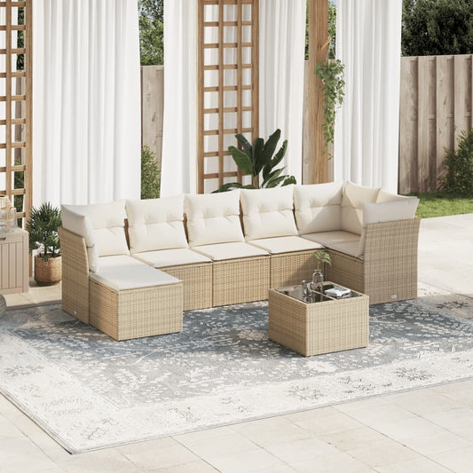 8-tlg. Garten-Sofagarnitur mit Kissen Beige Poly Rattan