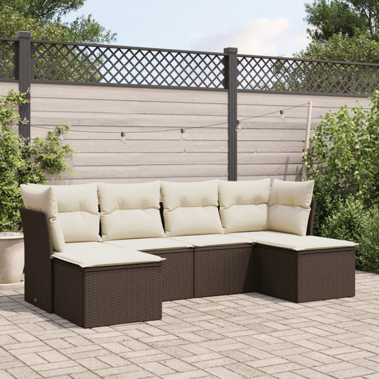 6-tlg. Garten-Sofagarnitur mit Kissen Braun Poly Rattan