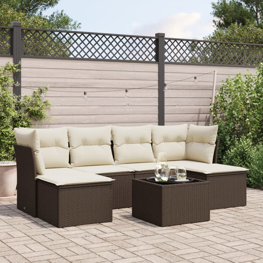 7-tlg. Garten-Sofagarnitur mit Kissen Braun Poly Rattan