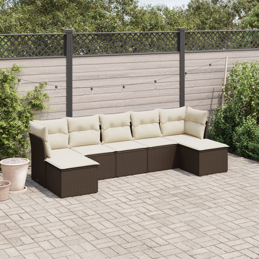 7-tlg. Garten-Sofagarnitur mit Kissen Braun Poly Rattan