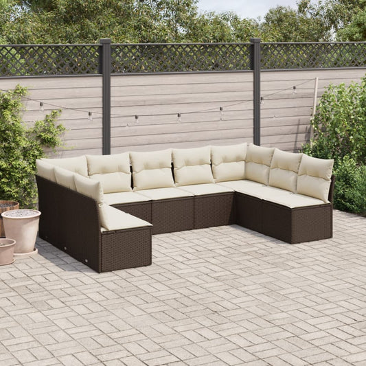 9-tlg. Garten-Sofagarnitur mit Kissen Braun Poly Rattan