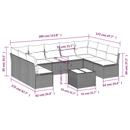 10-tlg. Garten-Sofagarnitur mit Kissen Hellgrau Poly Rattan