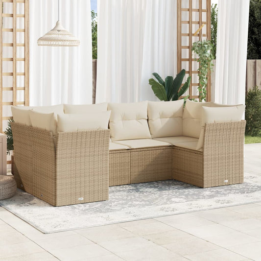 6-tlg. Garten-Sofagarnitur mit Kissen Beige Poly Rattan