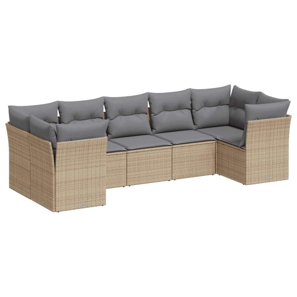 7-tlg. Garten-Sofagarnitur mit Kissen Beige Poly Rattan