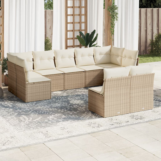 9-tlg. Garten-Sofagarnitur mit Kissen Beige Poly Rattan