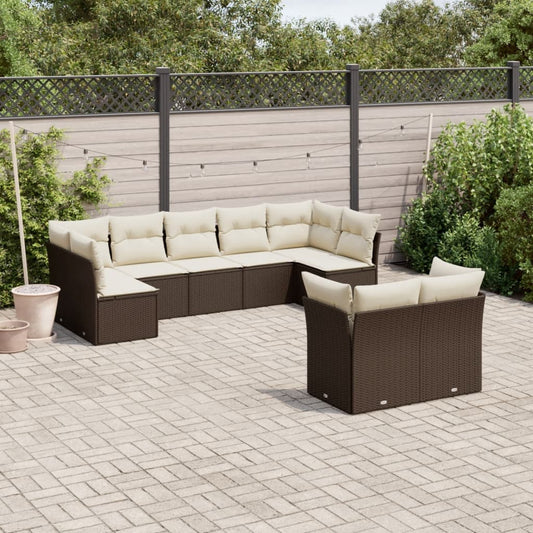 9-tlg. Garten-Sofagarnitur mit Kissen Braun Poly Rattan