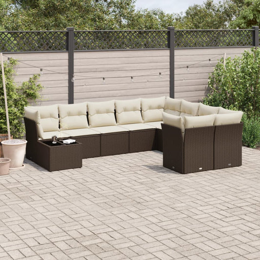 10-tlg. Garten-Sofagarnitur mit Kissen Braun Poly Rattan