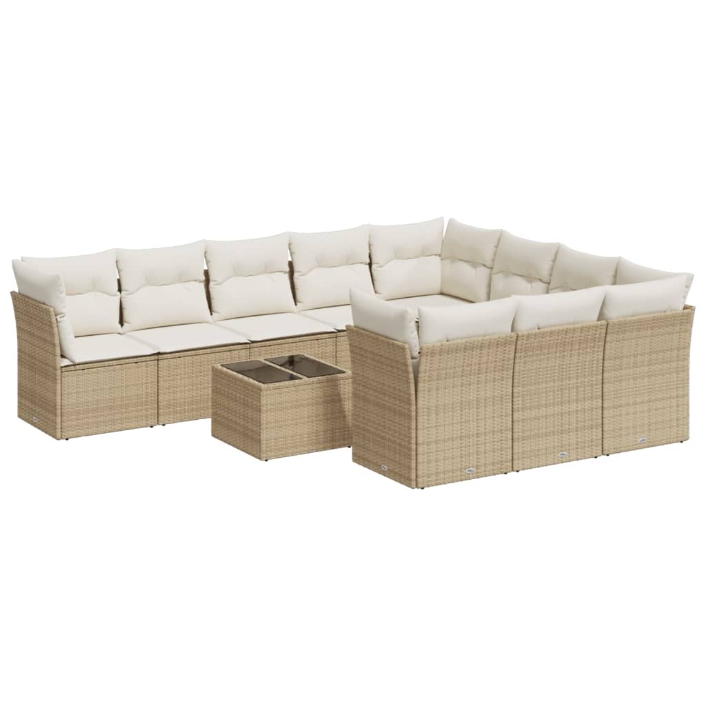 11-tlg. Garten-Sofagarnitur mit Kissen Beige Poly Rattan