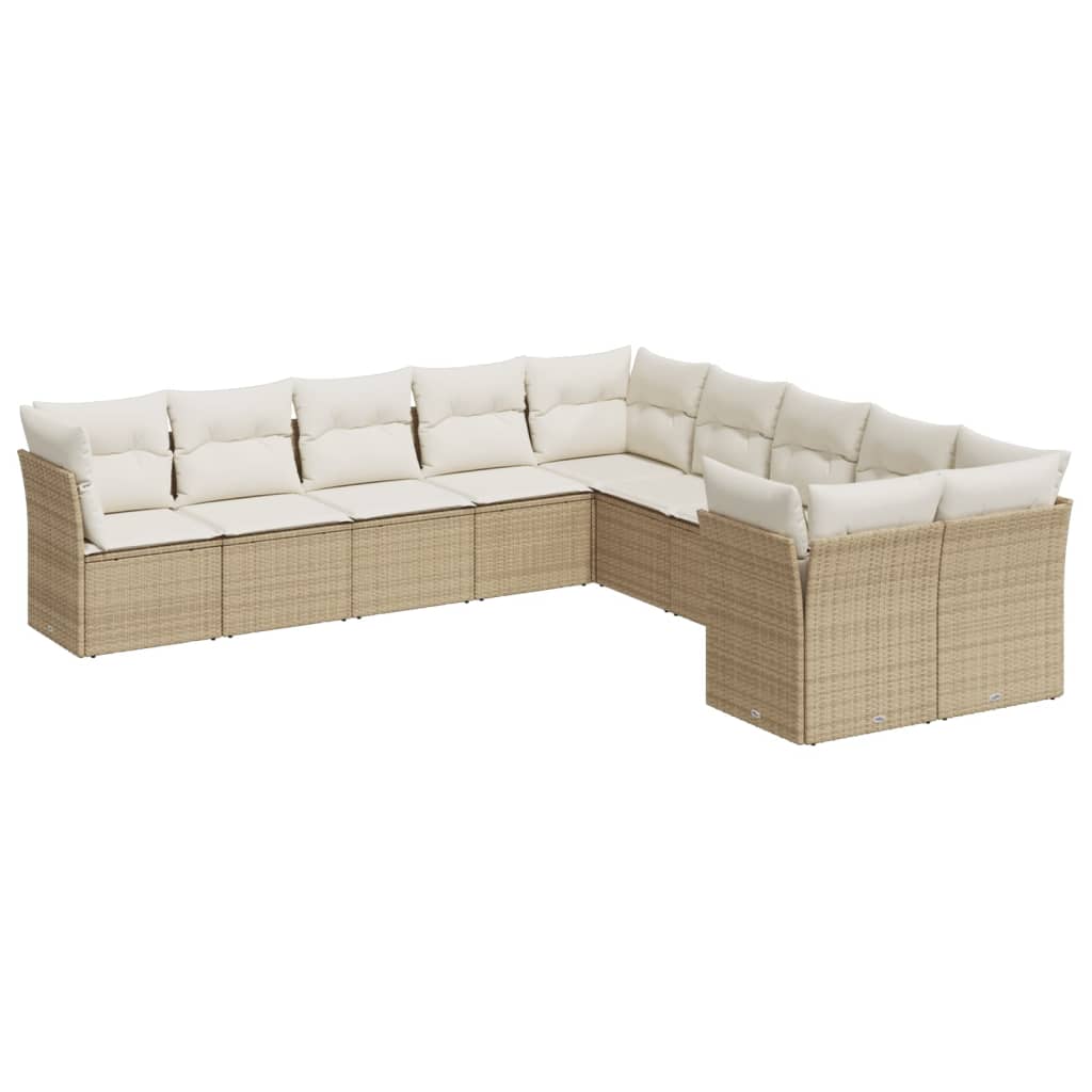 10-tlg. Garten-Sofagarnitur mit Kissen Beige Poly Rattan