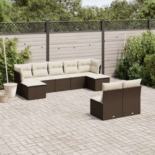 9-tlg. Garten-Sofagarnitur mit Kissen Braun Poly Rattan