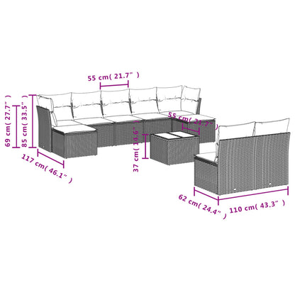 10-tlg. Garten-Sofagarnitur mit Kissen Schwarz Poly Rattan