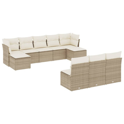 10-tlg. Garten-Sofagarnitur mit Kissen Beige Poly Rattan