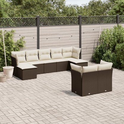 9-tlg. Garten-Sofagarnitur mit Kissen Braun Poly Rattan