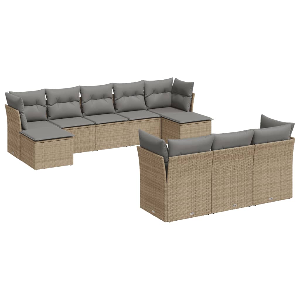 10-tlg. Garten-Sofagarnitur mit Kissen Beige Poly Rattan