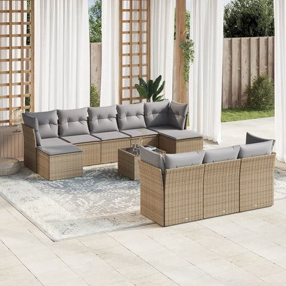 11-tlg. Garten-Sofagarnitur mit Kissen Beige Poly Rattan