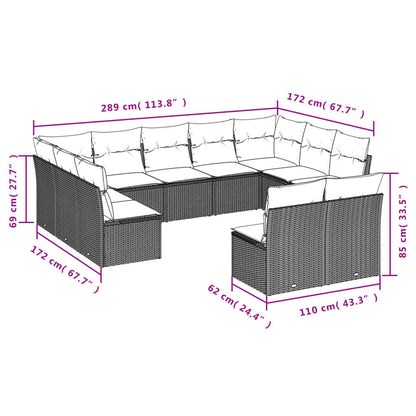 11-tlg. Garten-Sofagarnitur mit Kissen Beige Poly Rattan