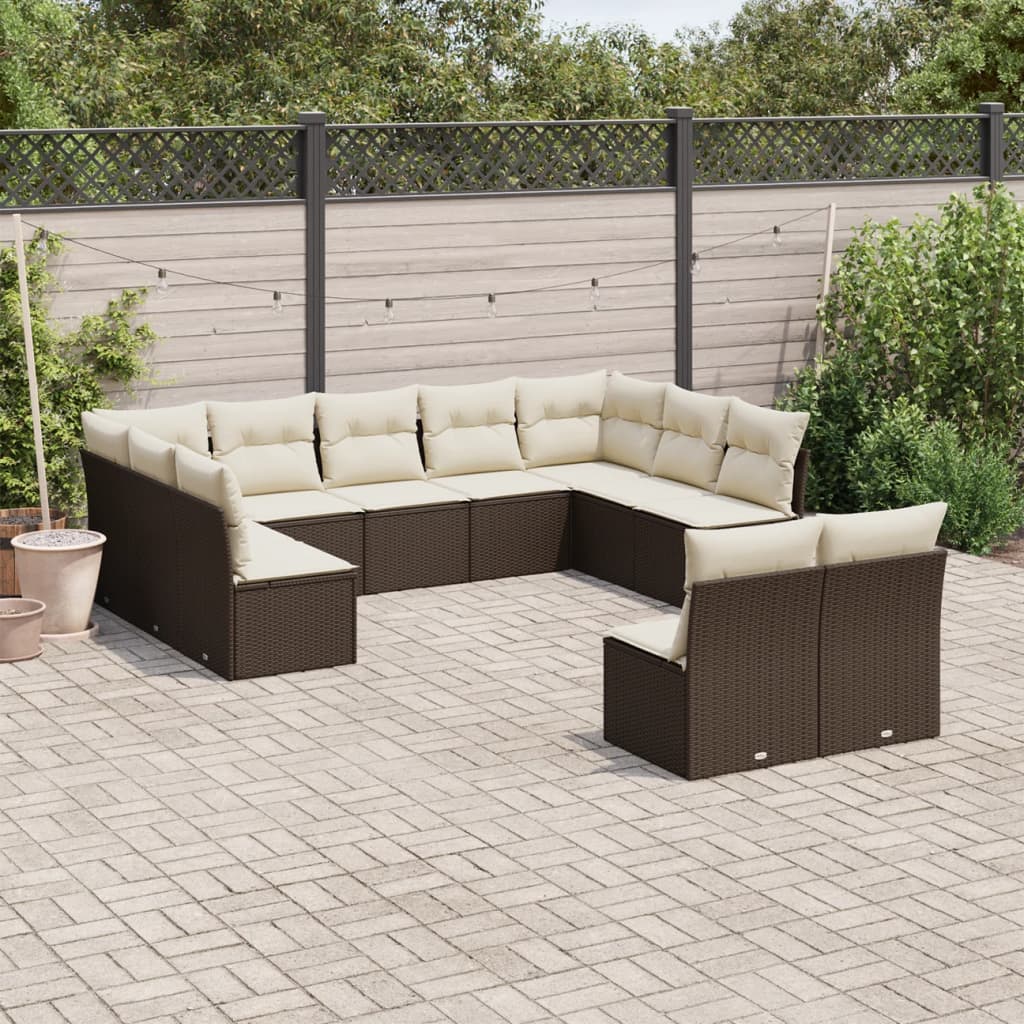 11-tlg. Garten-Sofagarnitur mit Kissen Braun Poly Rattan