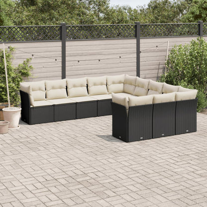 11-tlg. Garten-Sofagarnitur mit Kissen Schwarz Poly Rattan