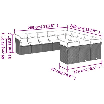 11-tlg. Garten-Sofagarnitur mit Kissen Grau Poly Rattan