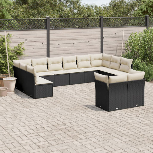 12-tlg. Garten-Sofagarnitur mit Kissen Schwarz Poly Rattan