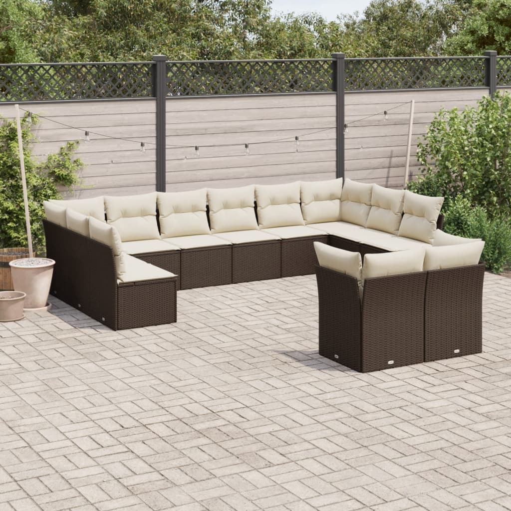 12-tlg. Garten-Sofagarnitur mit Kissen Braun Poly Rattan