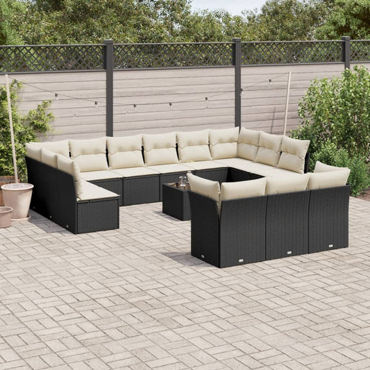 14-tlg. Garten-Sofagarnitur mit Kissen Schwarz Poly Rattan