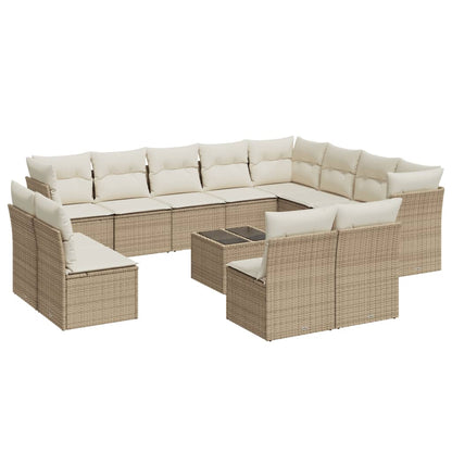 13-tlg. Garten-Sofagarnitur mit Kissen Beige Poly Rattan