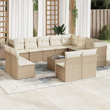 13-tlg. Garten-Sofagarnitur mit Kissen Beige Poly Rattan