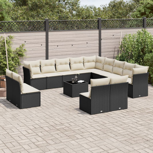 14-tlg. Garten-Sofagarnitur mit Kissen Schwarz Poly Rattan