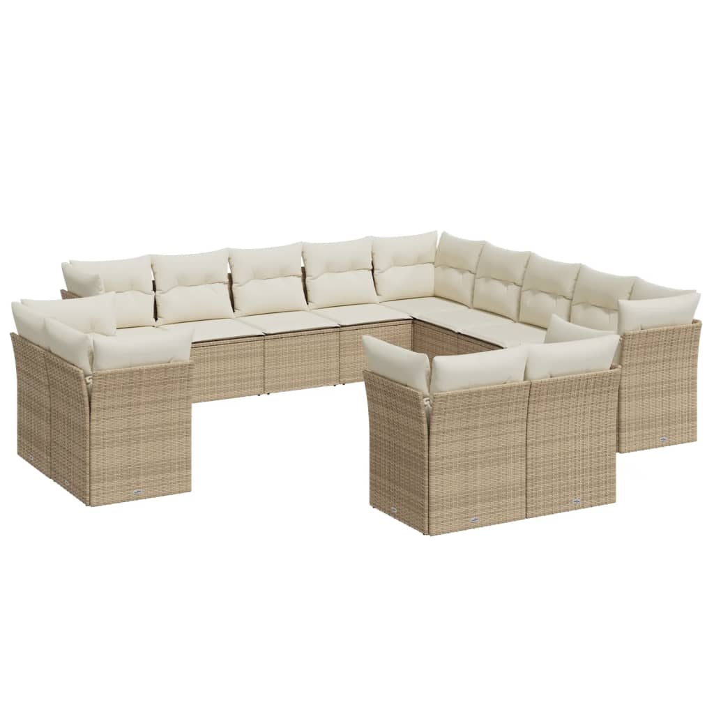 13-tlg. Garten-Sofagarnitur mit Kissen Beige Poly Rattan