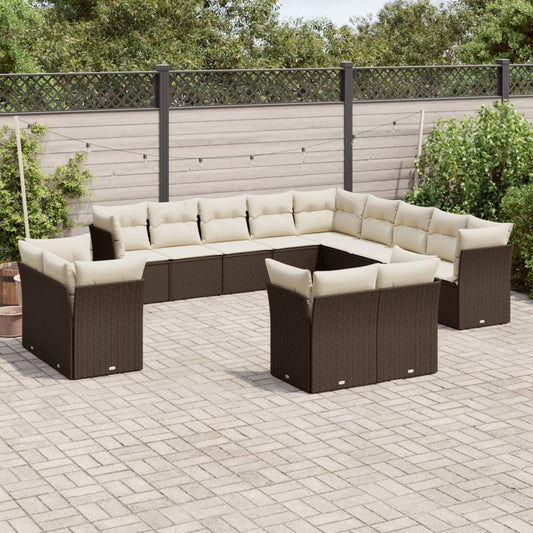 13-tlg. Garten-Sofagarnitur mit Kissen Braun Poly Rattan