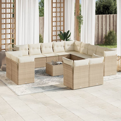 14-tlg. Garten-Sofagarnitur mit Kissen Beige Poly Rattan