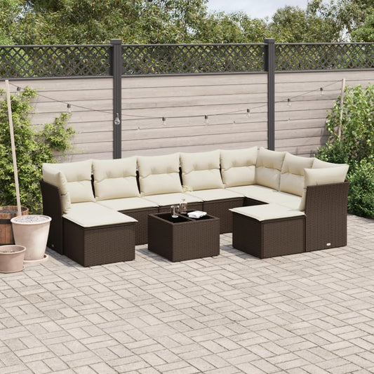 10-tlg. Garten-Sofagarnitur mit Kissen Braun Poly Rattan