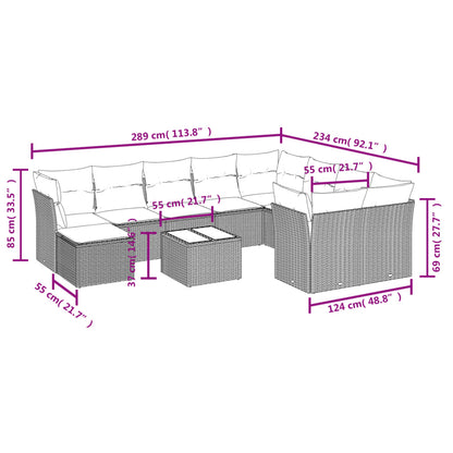 11-tlg. Garten-Sofagarnitur mit Kissen Grau Poly Rattan